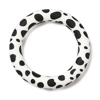 Food Grade Eco-Friendly Silicone Pendants, Ring with Cow Pattern, White, 65x10mm, Hole: 4mm