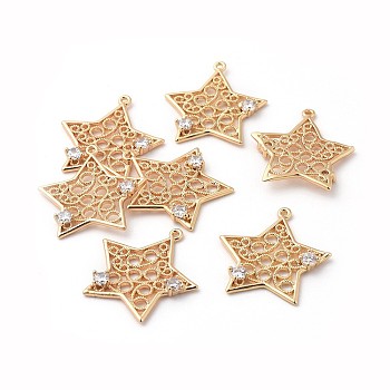Brass Micro Pave Clear Cubic Zirconia Pendants, Star, Real 18K Gold Plated, 22.5x21.5x2.5mm, Hole: 0.8mm