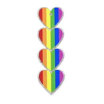 Valentine's Day Theme Gradient Color Acrylic Pendants, with Giltter Power, Heart, 54.5x16x2mm, Hole: 1.6mm