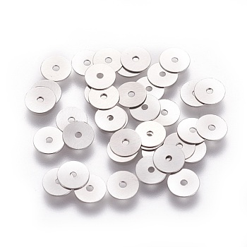 316 Surgical Stainless Steel Beads, Heishi Beads, Flat Round/Disc, Stainless Steel Color, 5x0.2mm, Hole: 0.8mm