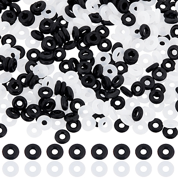 400Pcs 2 Colors Rubber O Rings, Donut Spacer Beads, Fit European Clip Beads, Mixed Color, 6x2mm, Hole: 2.5mm, 200pcs/color