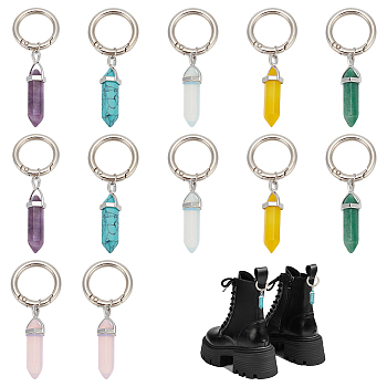 Bullet Gemstone Marten Boots Pendant Decoration, with Alloy Spring Gate Rings, for Shoes Boot Purse Packbag Accessories, 71mm, 12pcs/set