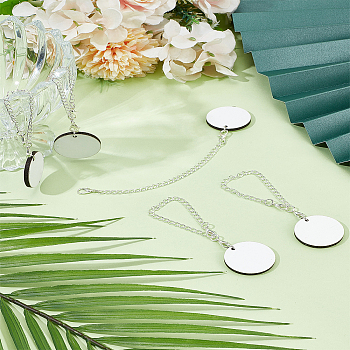 Iron Chain & MDF Heat Transfer Blank Flat Round Pendant Decoration, with Alloy Lobster Claw Clasps, Silver, 173mm
