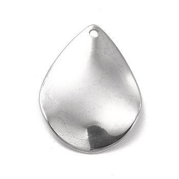 201 Stainless Steel Pendants, Teardrop Charm, Stainless Steel Color, 22.5x17.5x1.5mm, Hole: 1.2mm