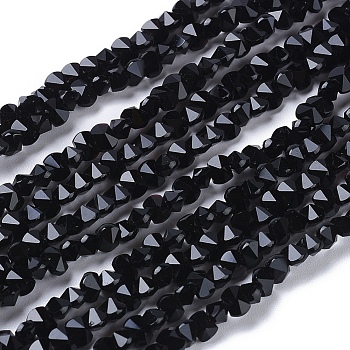 Glass Beads Strands, Faceted, Rounded Rectangle, Black, 3x4.5x3.5mm, Hole: 0.8mm, about 149pcs/strand, 17.32 inch(44cm)