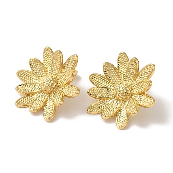 Rack Plating Brass Stud Earrings, Cadmium Free & Lead Free, Long-Lasting Plated, Flower, Real 18K Gold Plated, 24.5x28mm