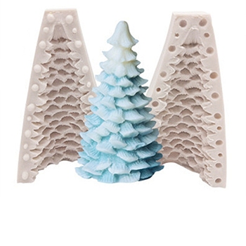 3D Christmas Tree DIY Candle Two Parts Silicone Molds, for Xmas Tree Scented Candle Making, Bisque, Assembled: 8x7.7x13.5cm, Inner Diameter: 6.2x12.1cm