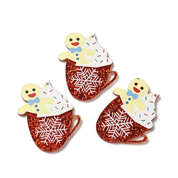 Christmas Translucent Resin Pendants, Glitter Cup Charms for Christmas Party Decoration, Gingerbread Man, 46x38x2.5mm, Hole: 1.2mm