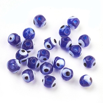 Handmade Lampwork Beads, Evil Eye, Blue, 6mm, Hole: 1.5~2mm
