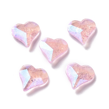 Crackle Moonlight Style Glass Rhinestone Cabochons, Pointed Back, Heart, Purple Velvet, 13x12x4.3mm