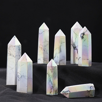 Point Tower Electroplate Natural Howlite Healing Stone Wands, for Reiki Chakra Meditation Therapy Decors, Hexagonal Prism, 40~50mm