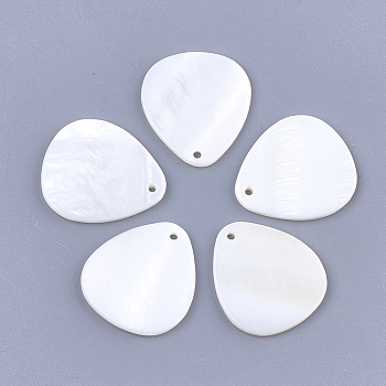 Freshwater Shell Pendants, Teardrop, Creamy White, 25.5x23x2mm, Hole: 1.5mm
