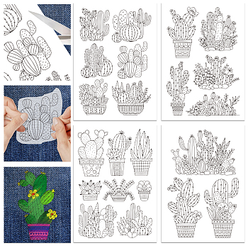 4 Sheets 11.6x8.2 Inch Stick and Stitch Embroidery Patterns, Non-woven Fabrics Water Soluble Embroidery Stabilizers, Cactus, 297x210mmm