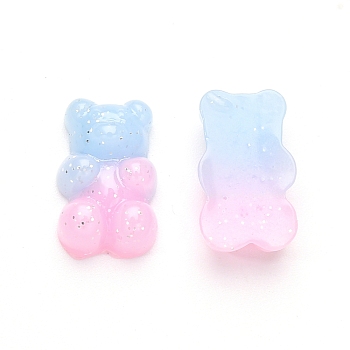 Gradient Color Opaque Resin Cabochons, with Glitter Powder Bear, Light Sky Blue, 17.5x11x6.5mm