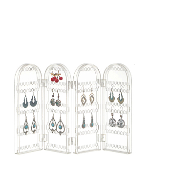 Acrylic Earring Display Folding Screen Stands with 4 Folding Panels, Jewellery Earring Organizer Hanging Holder, Clear, 42x2x28.3cm