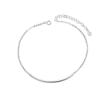 SHEGRACE Simple Fashion Rhodium Plated 925 Sterling Silver Anklet, with Tube Bead, Platinum, 200mm