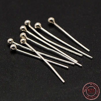 925 Sterling Silver Ball Head Pins, Silver, 20x1.5m, Pin: 0.5mm