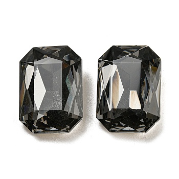 Glass Rhinestone Cabochons, Back Plated, Faceted, Rectangle, Black, 24.5~25x17.5~18x7.5~8mm