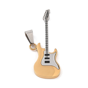 304 Stainless Steel Big Pendants, Guitar Charm, Golden & Stainless Steel Color, 51x20x2mm, Hole: 5x8mm