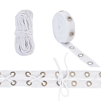 ARRICRAFT Cotton Herringbone Ribbon, Eyelet Twill Tape, with Cotton String Threads, for Clothing Accessories, White, Ribbons: 25mm, Hole: 8mm, about 5 yards(4.572m), Threads: 3mm, 10m