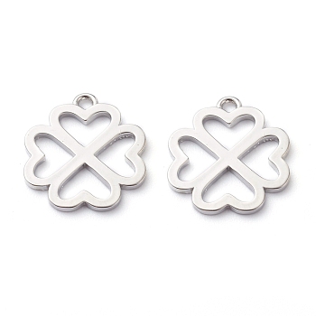 Brass Pendants, Long-Lasting Plated, Clover, Platinum, 17x15x1mm, Hole: 1.5mm