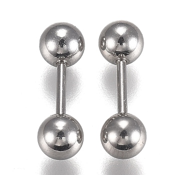 304 Stainless Steel Ball Stud Earrings, Barbell Cartilage Earrings, Stainless Steel Color, 13~14x4mm, Pin: 1mm, 24pairs/set
