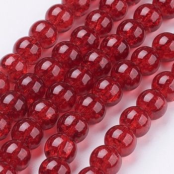 Crackle Glass Beads Strands, Round, Dark Red, 8mm, Hole: 1.3~1.6mm, about 100pcs/strand, 31.4 inch