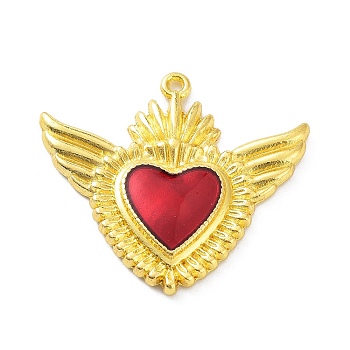 Alloy Enamel Pendants, Golden, Heart with Wing Charm, Golden, 36x40x4mm, Hole: 1.8mm