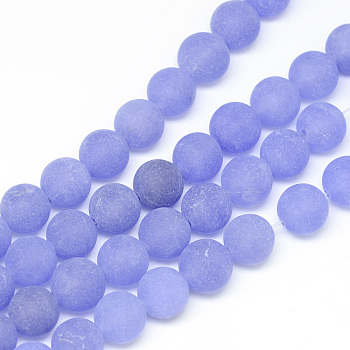 Natural White Jade Bead Strands, Dyed, Frosted, Round, Medium Slate Blue, 10~11mm, Hole: 1.5mm, about 38~39pcs/strand, 14.9 inch