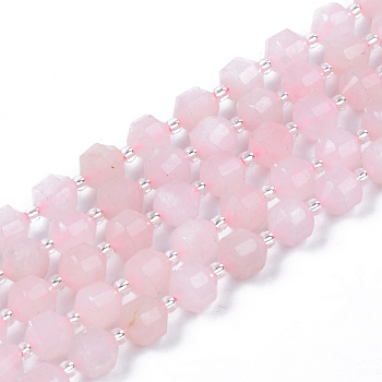 Natural Rose Quartz Beads Strands, Round, Faceted, 7~8x8mm, Hole: 1.2mm, about 36~38pcs/strand, 15.16 inch(38.5cm)