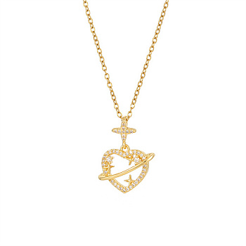 Brass Pave Crystal Rhinestone Pendant Necklaces for Wowen, Golden, Heart, 15.35 inch(39cm), Pendant: 14.1x14.9mm