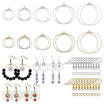 DIY Ring Drop Earring Making Kit, Including 304 Stainless Steel Pendants, Brass Earring Hooks, Iron Jump Rings, Golden & Stainless Steel Color, 60pcs/box