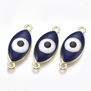 Alloy Links connectors, with Enamel, Evil Eye, Light Gold, Midnight Blue, 25x10.5x4mm, Hole: 1.8mm
