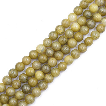 Crackle Glass Beads Strands, Dyed & Heated, Round, Olive Drab, 10mm, Hole: 1mm, about 78~79pcs/strand, 29.92 inch~30.24 inch(76~76.8cm)