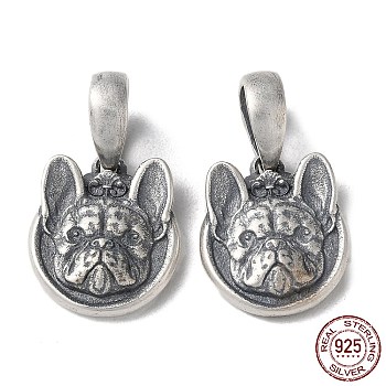 Thai Sterling Silver Pendants, French Bulldog Charms, with S925 Stamp, Antique Silver, 24.5mm, Hole: 7.5x5mm