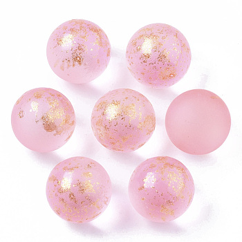 Transparent Spray Painted Frosted Glass Beads, with Golden Foil, No Hole/Undrilled, Round, Pearl Pink, 14mm