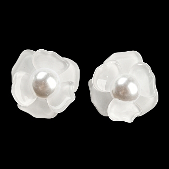 Imitation Pearl Acrylic 3D Flower Stud Earrings, with S925 Sterling Silver Pins, White, 22x20mm, Pin: 0.7mm