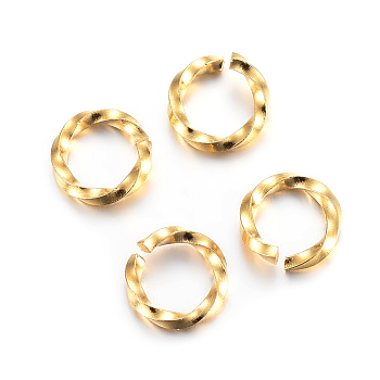 304 Stainless Steel Jump Rings, Open Jump Rings, Twisted, Real 24K Gold Plated, 18 Gauge, 6x1mm, Inner Diameter: 4mm