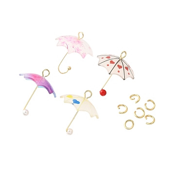 Acrylic Pendants, with 304 Stainless Steel Open Jump Rings, Mixed Color, 20~21x20x20mm, Hole: 1.6mm