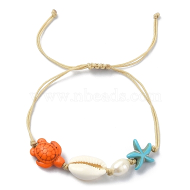 Pulseras de cuentas trenzadas de turquesa sintética y concha natural y perlas(BJEW-TA00368)-3