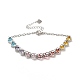 Colorful Cubic Zirconia Heart Link Bracelet(BJEW-E073-02P)-3