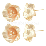 14Pcs Brass Stud Earrings Findings, Flower, Nickel Free, Real 18K Gold Plated, 18~19x18~19mm, Hole: 1.4mm, Pin: 0.8mm(KK-BBC0020-88)