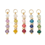 Dyed Natural Malaysia Jade Pendants, Faceted Rondelle Beaded Charms, with 304 Stainless Steel Findings, Mixed Color, Golden, 23~24x4~5mm, Jump Ring: 5x0.8mm, Inner Diameter: 3.5mm(PALLOY-JF05200-02)
