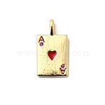 Rack Plating Brass Pendants, with Cubic Zirconia and Enamel, Rectangle with Playing Card Charm, Long-Lasting Plated, Lead Free & Cadmium Free, Real 18K Gold Plated, 19.5x10.5x3.5mm, Hole: 4x2.5mm(KK-A268-01G-04)