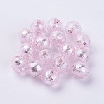 Handmade Silver Foil Lampwork Beads, Round, Pearl Pink, 9.5~10mm, Hole: 1.5~2mm(LAMP-J089-P13)
