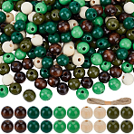 250Pcs 5  Colors Spray Painted Round Natural Schima Wood Beads, with 1Bundle Jute Twines, Mixed Color, 15.5~16mm, Hole: 3~5mm(WOOD-PA0001-73C)