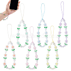 6Pcs 6 Colors Acrylic Mobile Straps, Flower, Mixed Color, 18~19.5cm, 1pc/color(AJEW-AN0007-49)