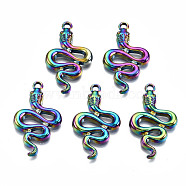Rainbow Color Alloy Pendants, Cadmium Free & Lead Free, Snake, 30x18x3mm, Hole: 1.8mm(PALLOY-S180-021-RS)