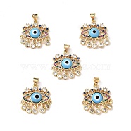 Lampwork Evil Eye Pendants with Colorful Cubic Zirconia, Real 18K Gold Plated Brass Findings, Lead Free & Cadmium free, Deep Sky Blue, 27x22.5x4.5mm, Hole: 4x3.5mm(ZIRC-L102-13G-05)