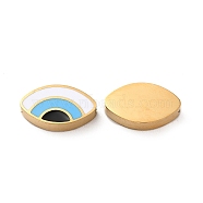 Ion Plating(IP) 304 Stainless Steel Beads, with Enamel, Real 18K Gold Plated, Eye, Light Sky Blue, 8x13.5x3mm, Hole: 1.8mm(STAS-C074-09G-01)